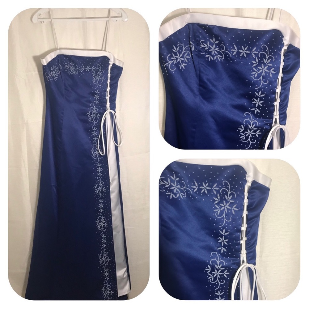 Long Aspeed Formal Dress size med blue and white